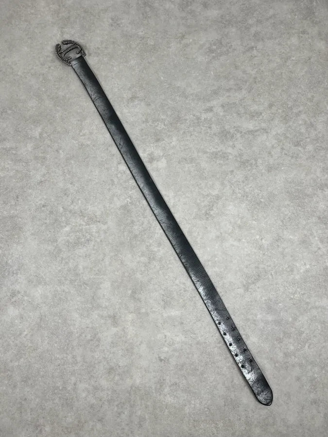 2000s Cavalli Leaves Logo Buckle Black Leather Belt DrYqNtv 7