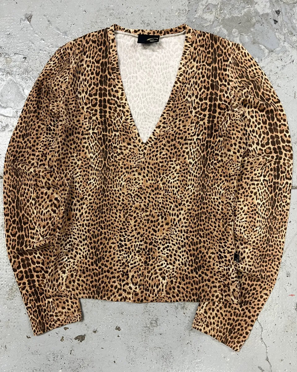 2000s Cavalli Leopard Cheetah V Neck Longsleeves RjUmKCS 0