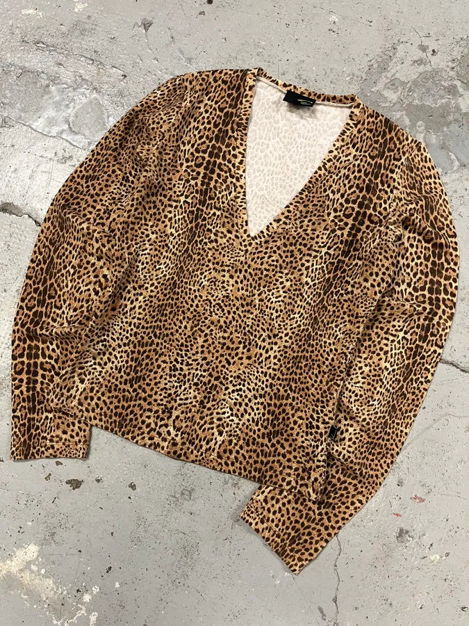 2000s Cavalli Leopard Cheetah V Neck Longsleeves RjUmKCS 1