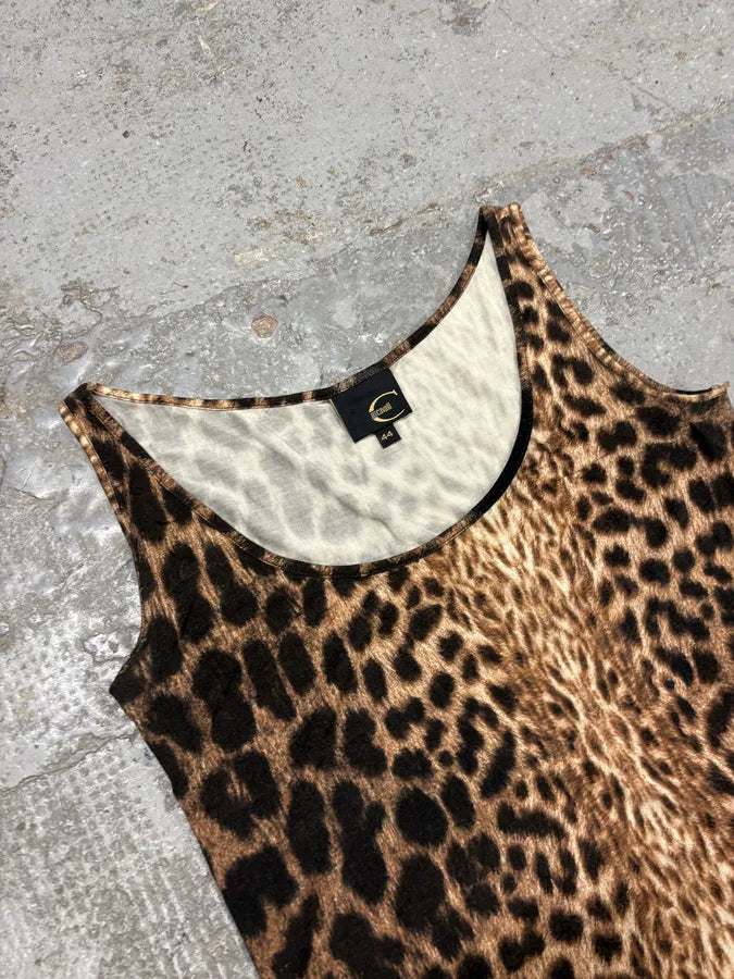 2000s Cavalli Leopard Print Camel & Black Dress zCmRaKW 5
