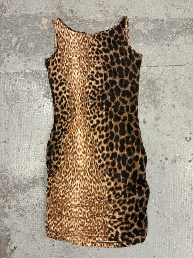 2000s Cavalli Leopard Print Camel & Black Dress zCmRaKW 6