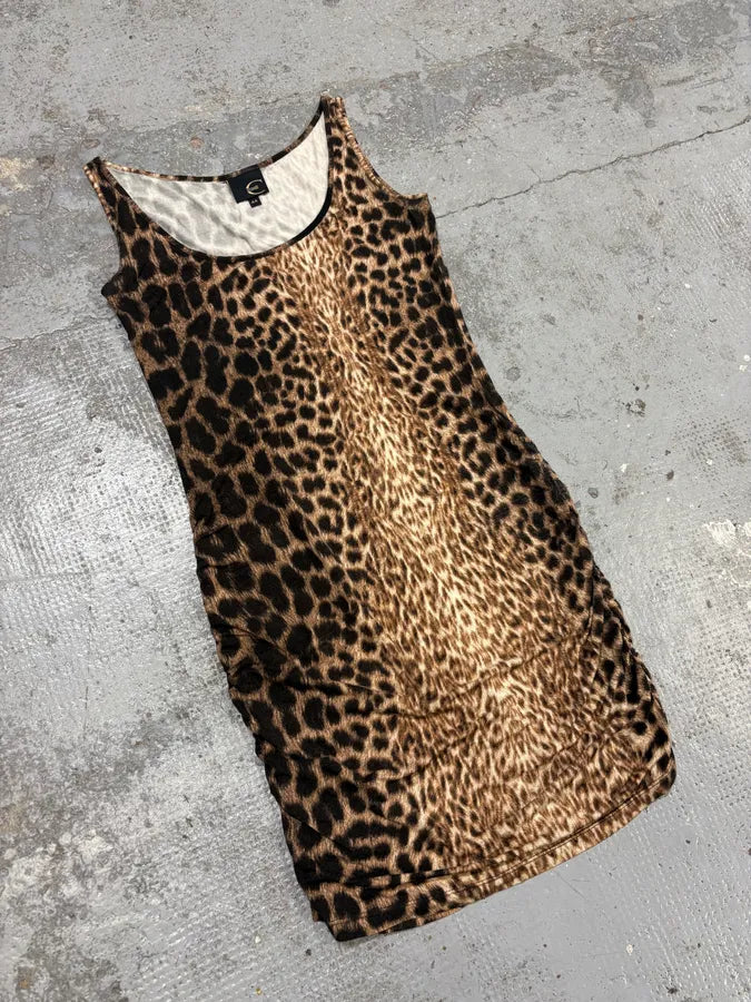 2000s Cavalli Leopard Print Camel & Black Dress zCmRaKW 4
