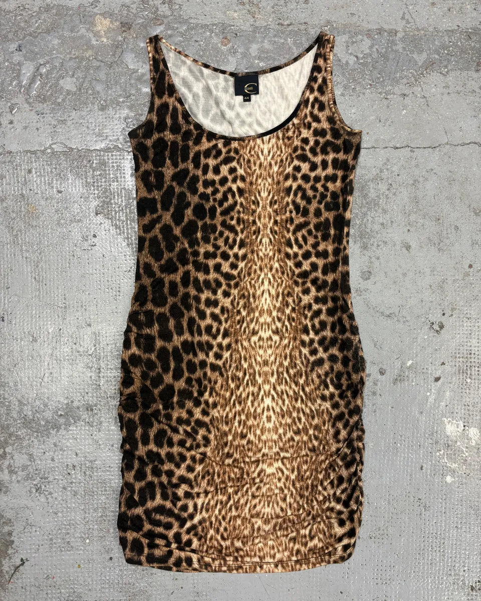 2000s Cavalli Leopard Print Camel & Black Dress zCmRaKW 1