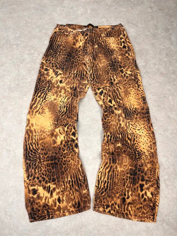 2000s Cavalli Leopard Hallucination Black & Beige Pants UnPVzwE 0