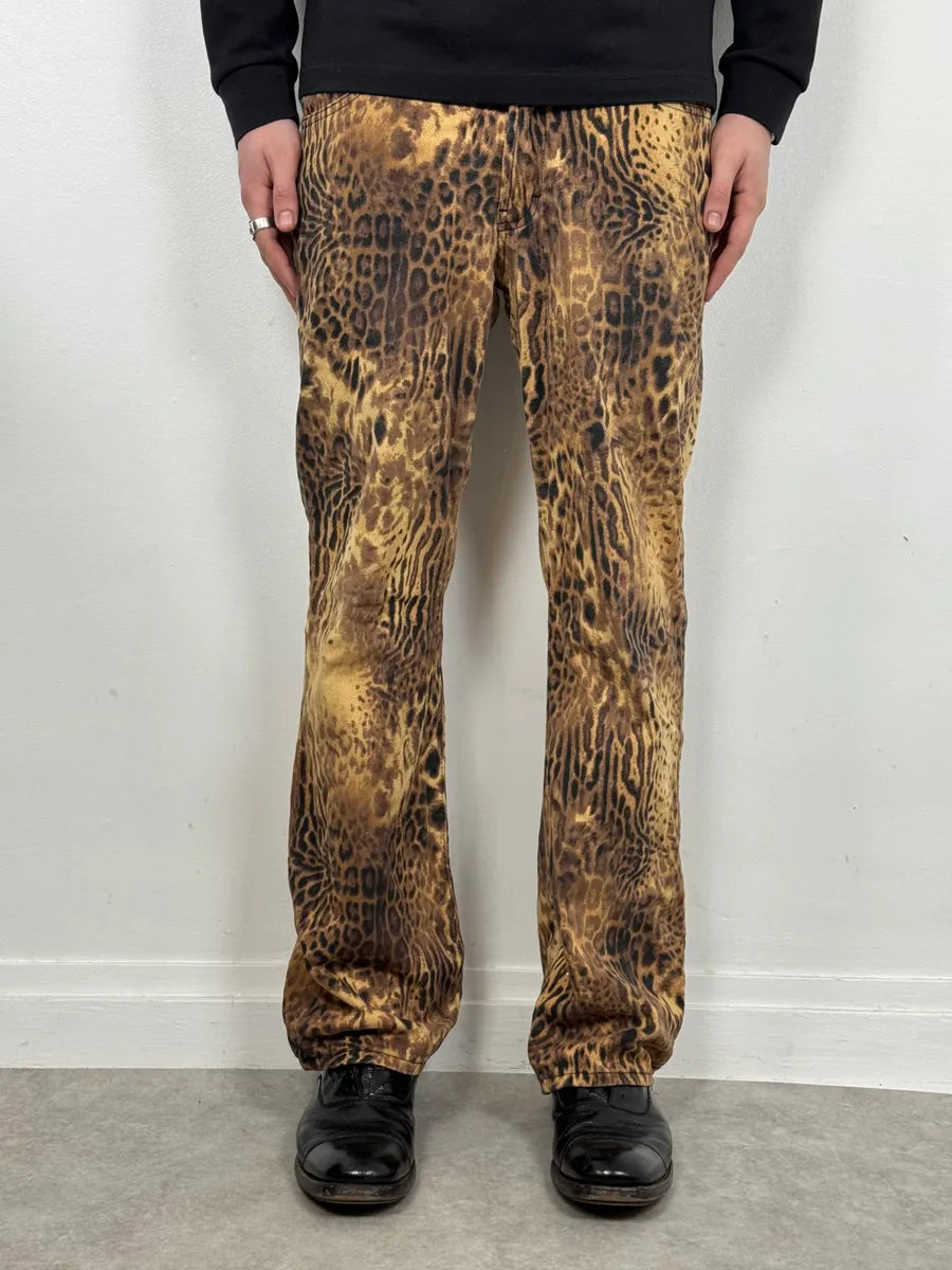 2000s Cavalli Leopard Hallucination Black & Beige Pants UnPVzwE 1