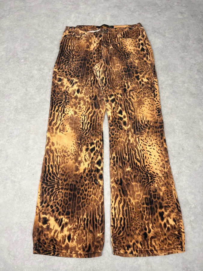2000s Cavalli Leopard Hallucination Black & Beige Pants UnPVzwE 4