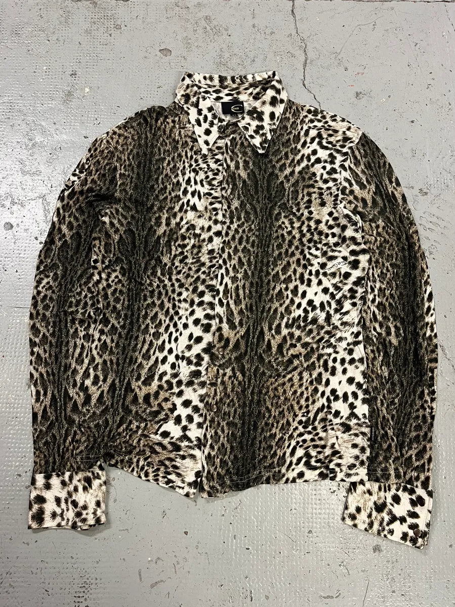 2000s Cavalli Leopard Print Beige Shirt yGbrEXm 0