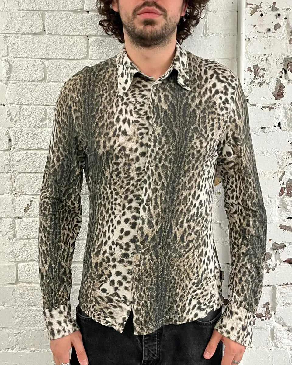 2000s Cavalli Leopard Print Beige Shirt yGbrEXm 2