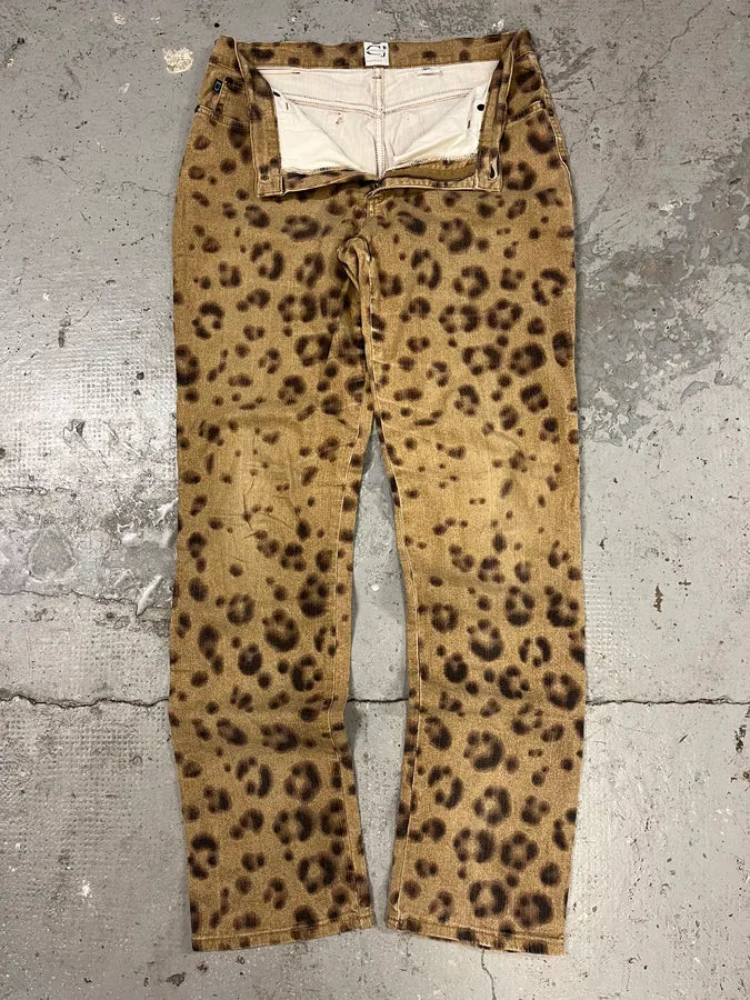2000s Cavalli Leopard Print Brown Pants (S/M) 4