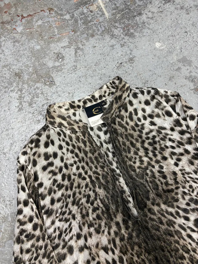 2000s Cavalli Leopard Print Henley Shirt cUlrcRx 4