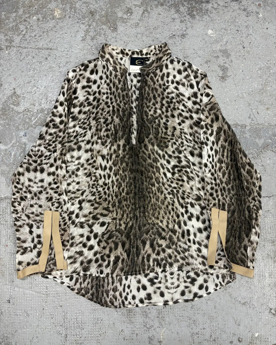 2000s Cavalli Leopard Print Henley Shirt cUlrcRx 0