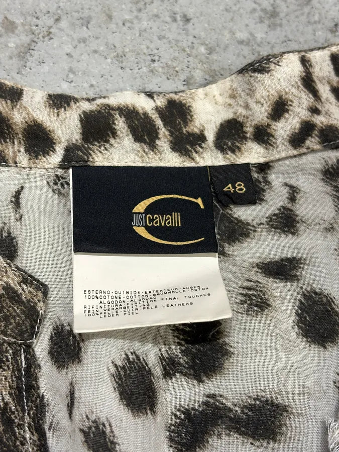 2000s Cavalli Leopard Print Henley Shirt cUlrcRx 6