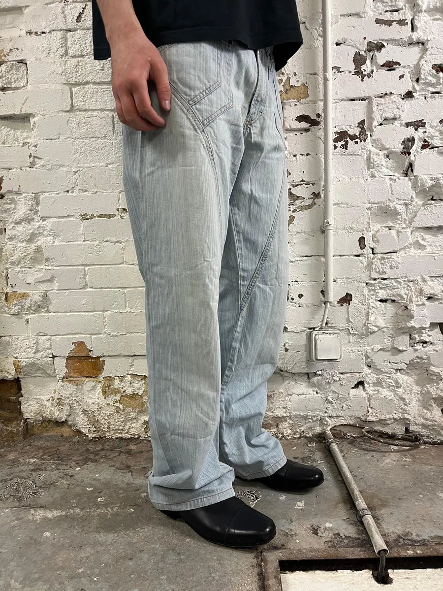 2000s Cavalli Light Blue Stiched Denim Jeans naiUmBS 1