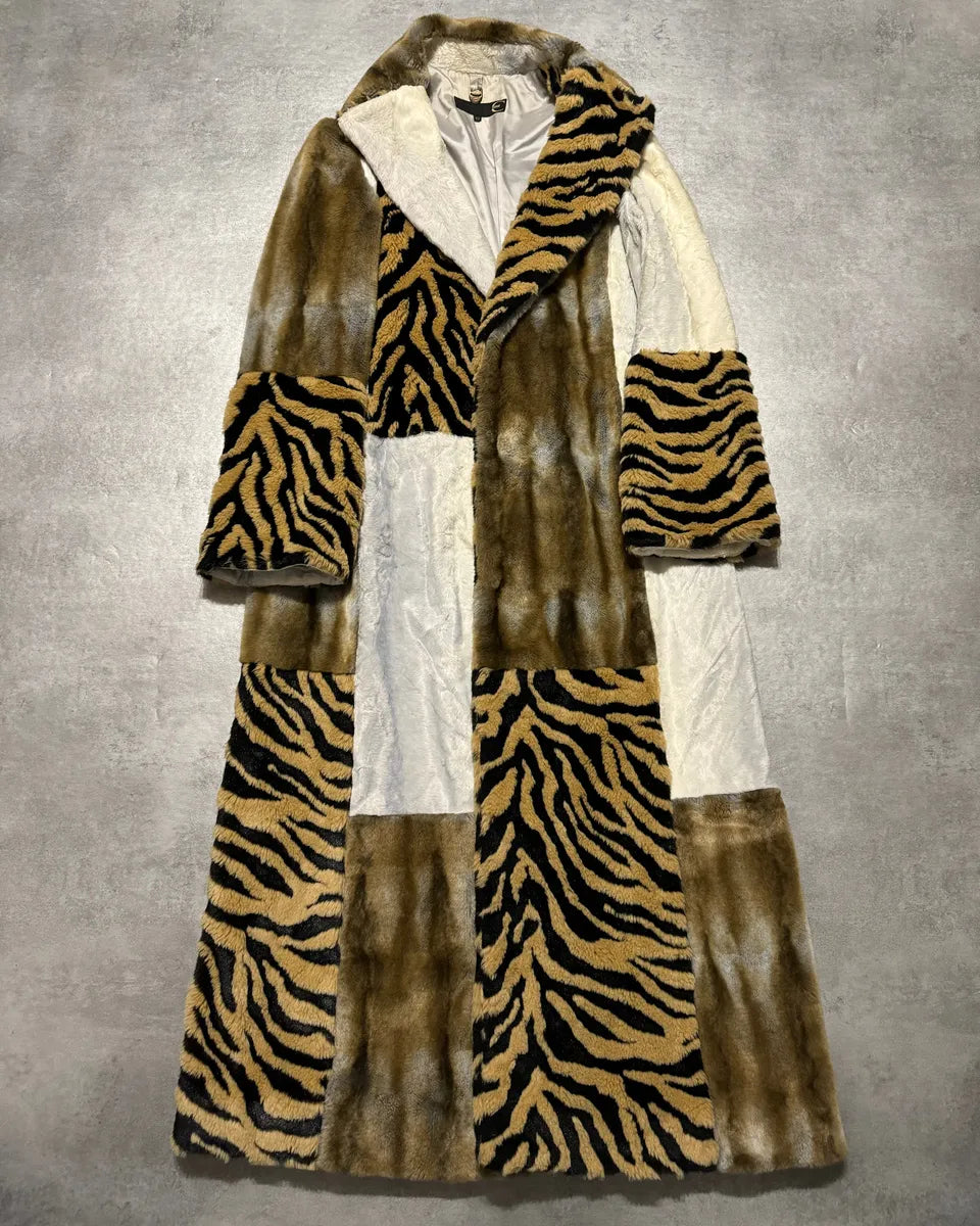 2000s Cavalli Long Italian Trench Faux Fur Coat (S) 1