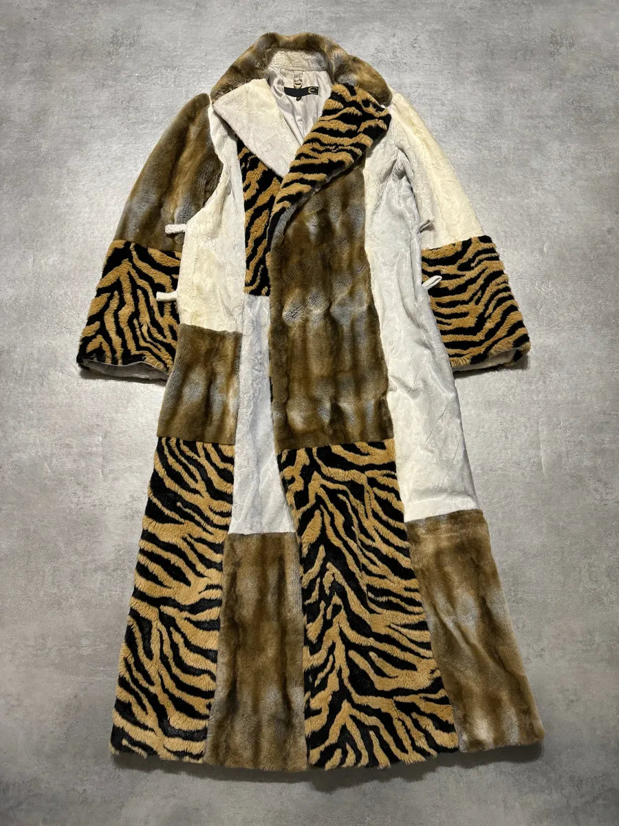 2000s Cavalli Long Italian Trench Faux Fur Coat (S) 9