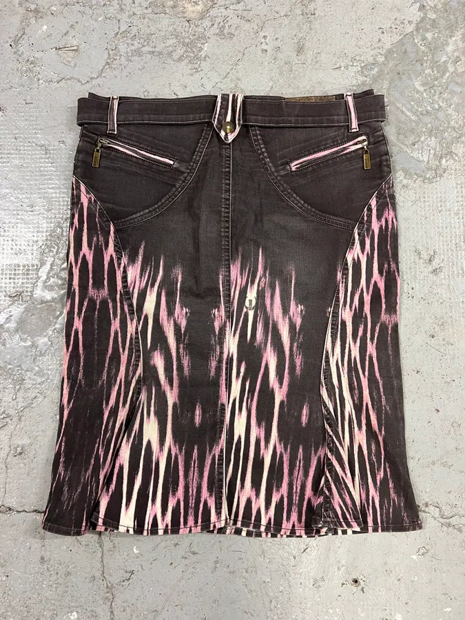 2000s Cavalli Magma Fire Denim Skirt (L) 2