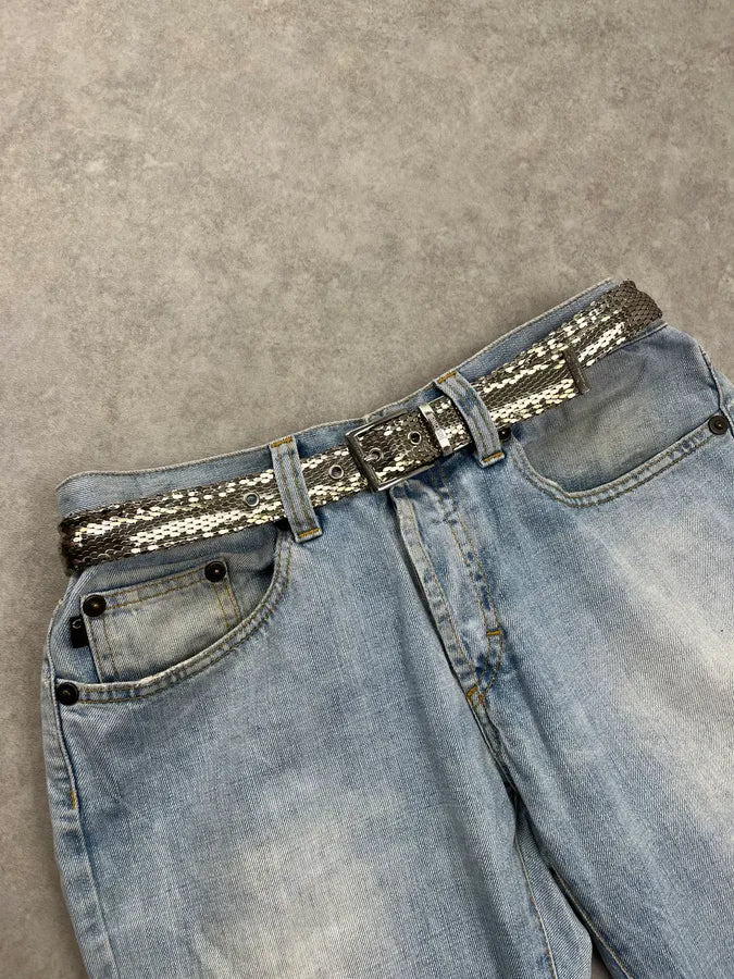 2000s Cavalli Metal Sequin Snake Effect Silver Grey Belt sqKdhwL 0