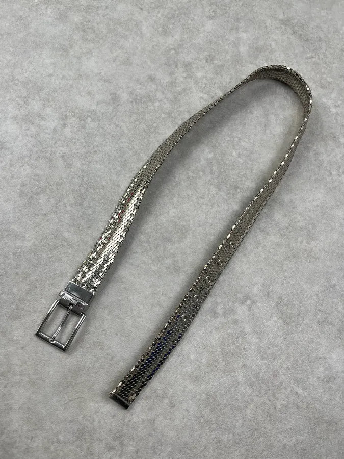 2000s Cavalli Metal Sequin Snake Effect Silver Grey Belt sqKdhwL 1