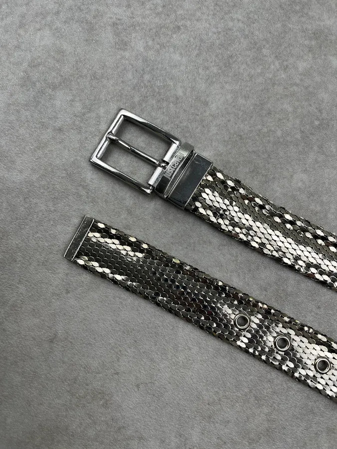 2000s Cavalli Metal Sequin Snake Effect Silver Grey Belt sqKdhwL 3