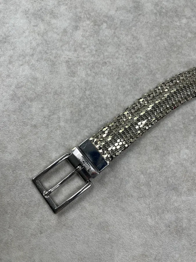 2000s Cavalli Metal Sequin Snake Effect Silver Grey Belt sqKdhwL 4