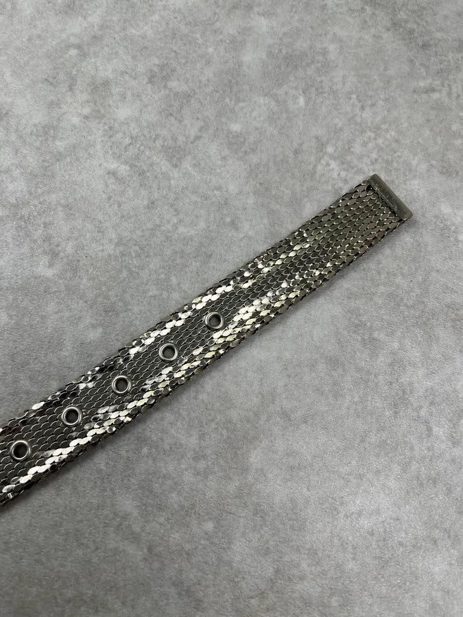 2000s Cavalli Metal Sequin Snake Effect Silver Grey Belt sqKdhwL 5