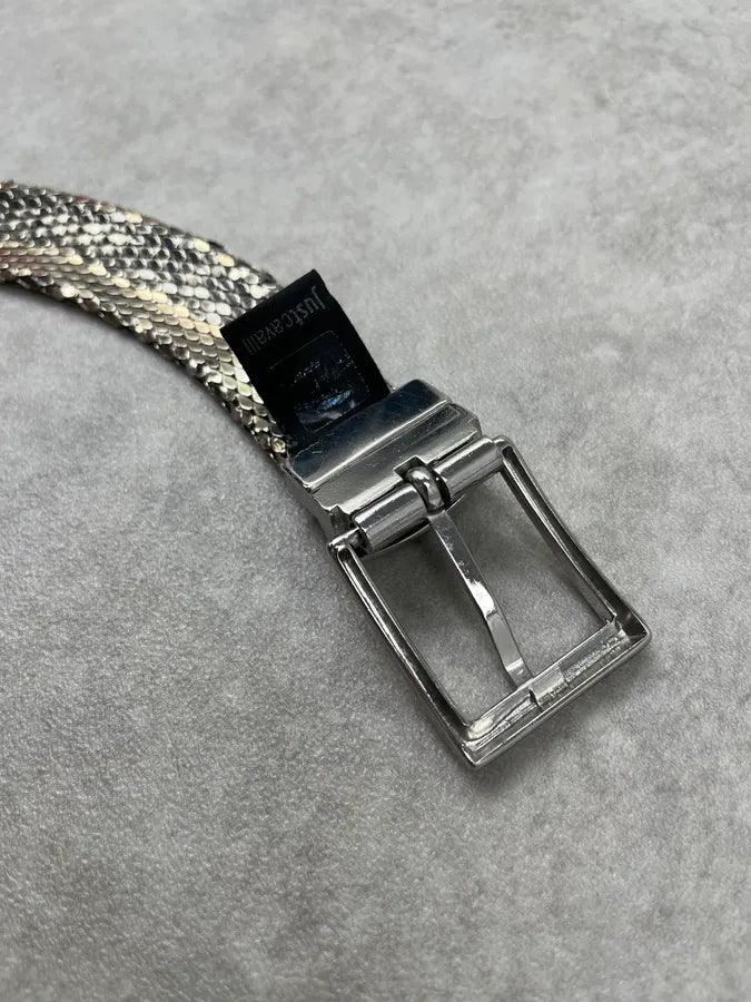 2000s Cavalli Metal Sequin Snake Effect Silver Grey Belt sqKdhwL 6