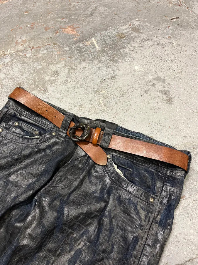 2000s Cavalli Metal Snake Buckle Brown Leathet Belt BPsmGYc 0