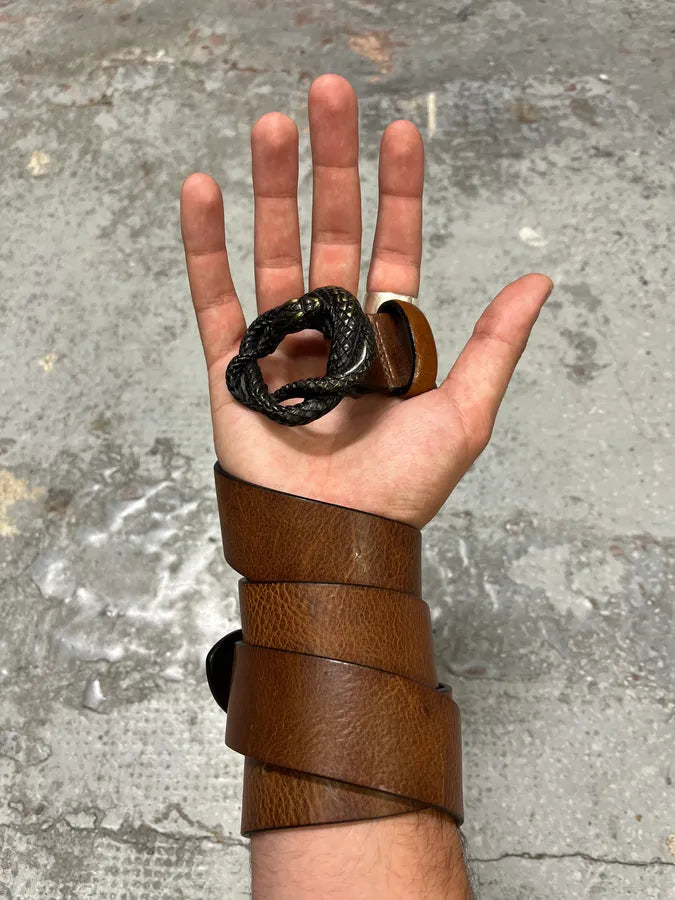 2000s Cavalli Metal Snake Buckle Brown Leathet Belt BPsmGYc 1