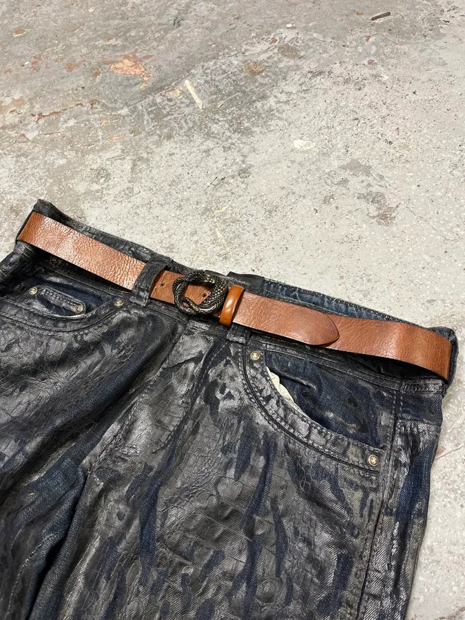 2000s Cavalli Metal Snake Buckle Brown Leathet Belt BPsmGYc 2