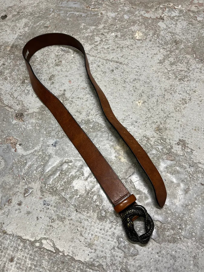 2000s Cavalli Metal Snake Buckle Brown Leathet Belt BPsmGYc 3