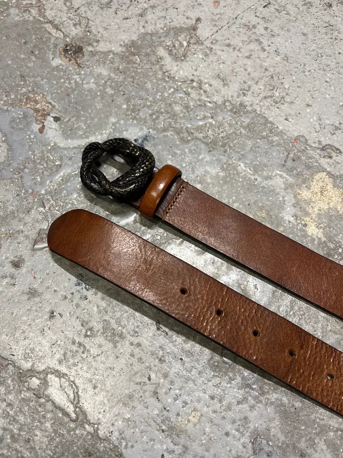 2000s Cavalli Metal Snake Buckle Brown Leathet Belt BPsmGYc 4