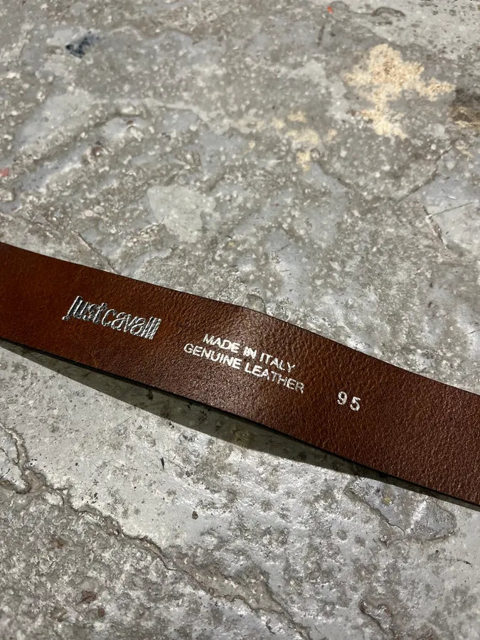 2000s Cavalli Metal Snake Buckle Brown Leathet Belt BPsmGYc 6