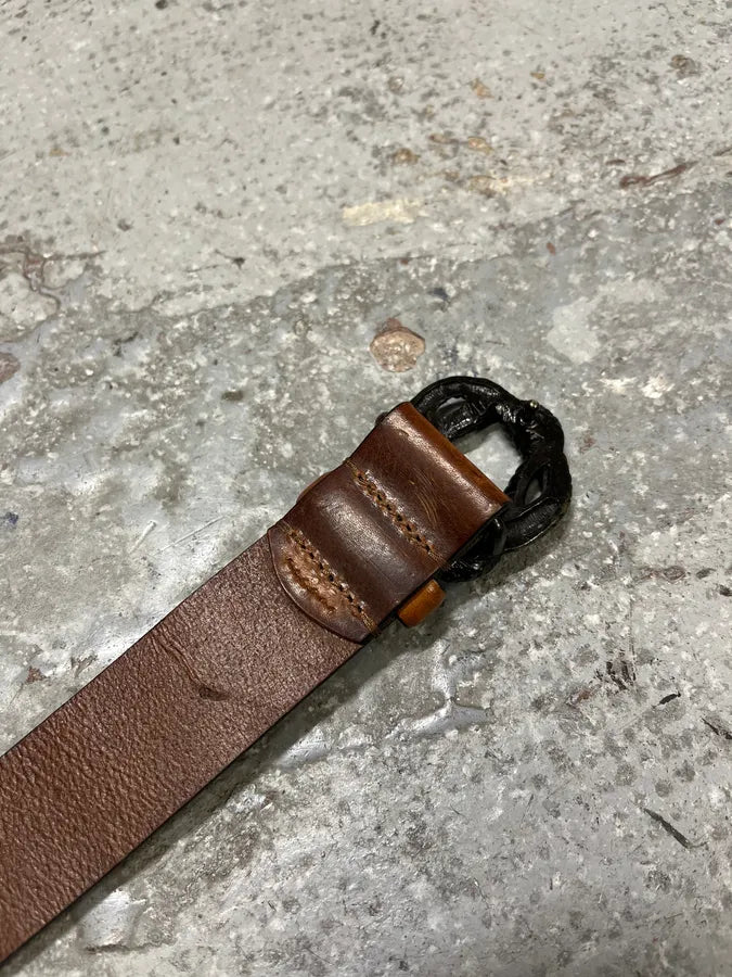 2000s Cavalli Metal Snake Buckle Brown Leathet Belt BPsmGYc 7