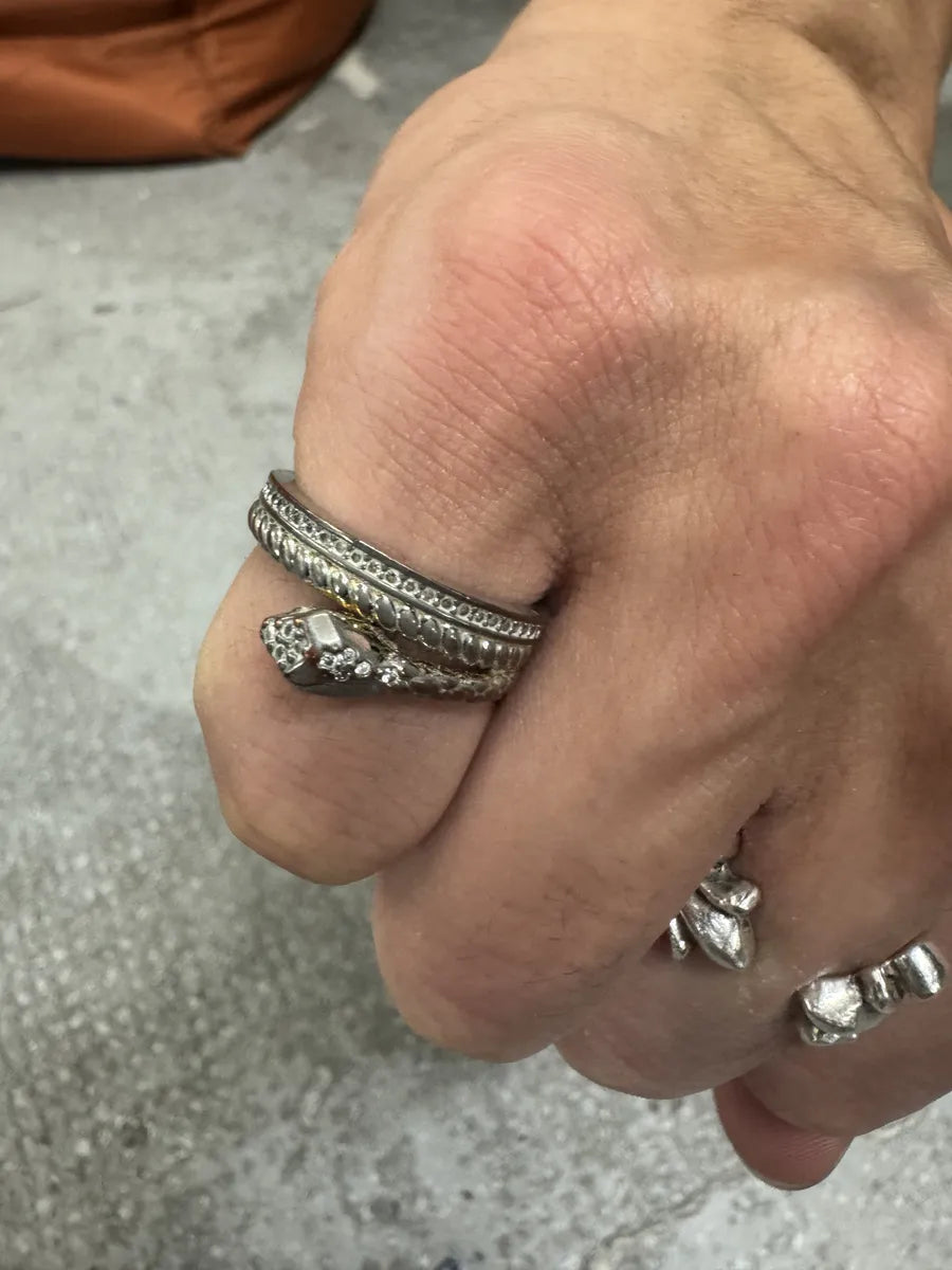 2000s Cavalli Metallic Silver Snake Ring  (OS) 5