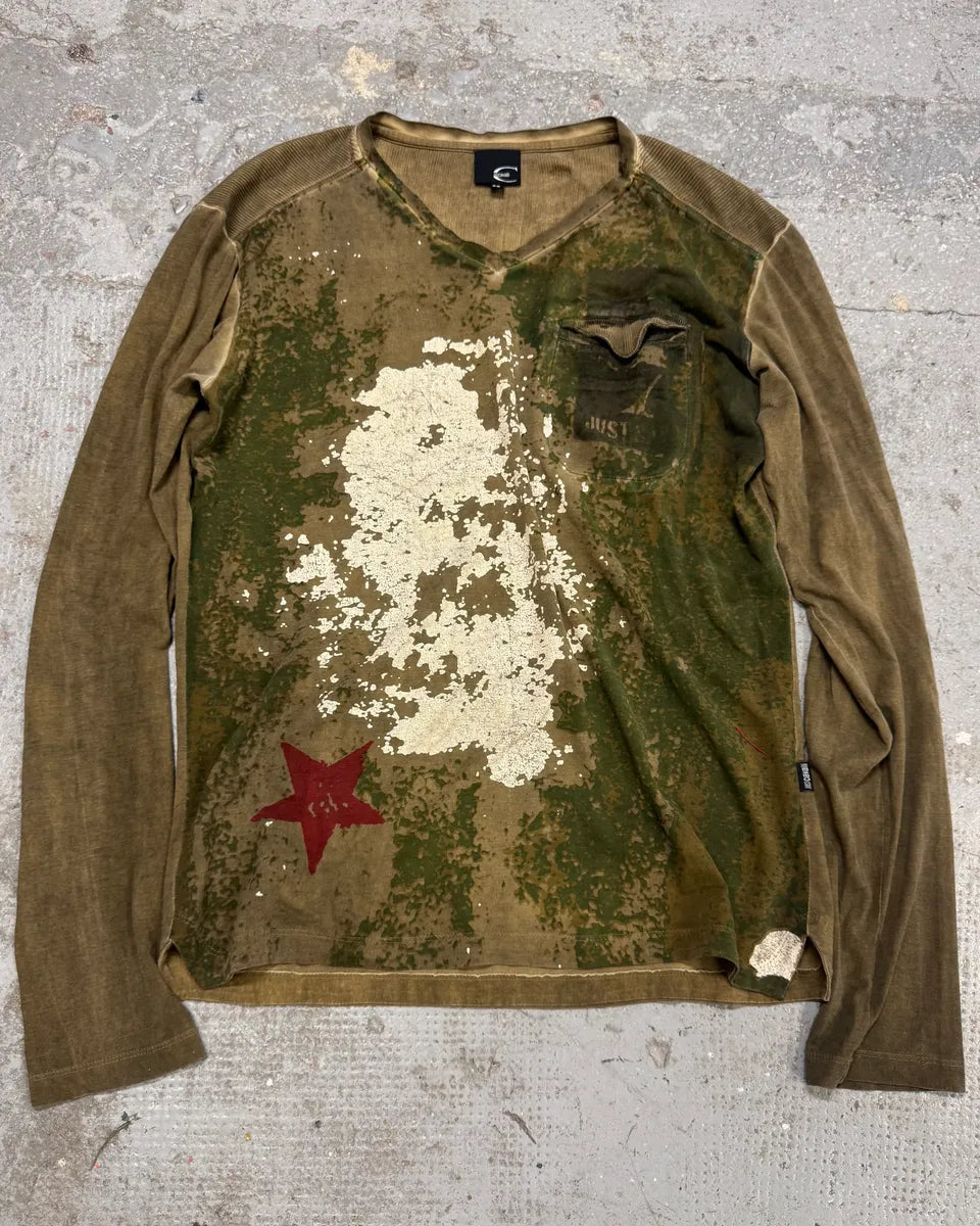 2000s Cavalli Military V Neck Green Longsleeves (L) giLMXbx 0