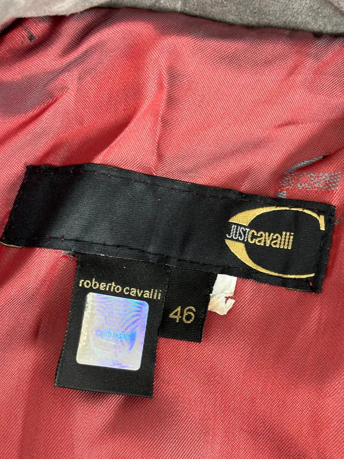 AW2005 Cavalli Mongolian Fur Grey Leather & Blue Denim Jacket hXhLyzz 11