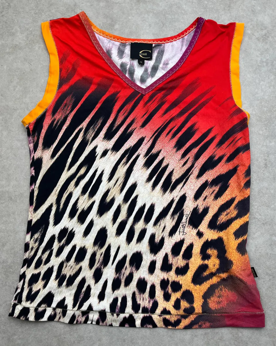2000s Cavalli Multicolor Red Leopard Tank-Top snLKltV 0