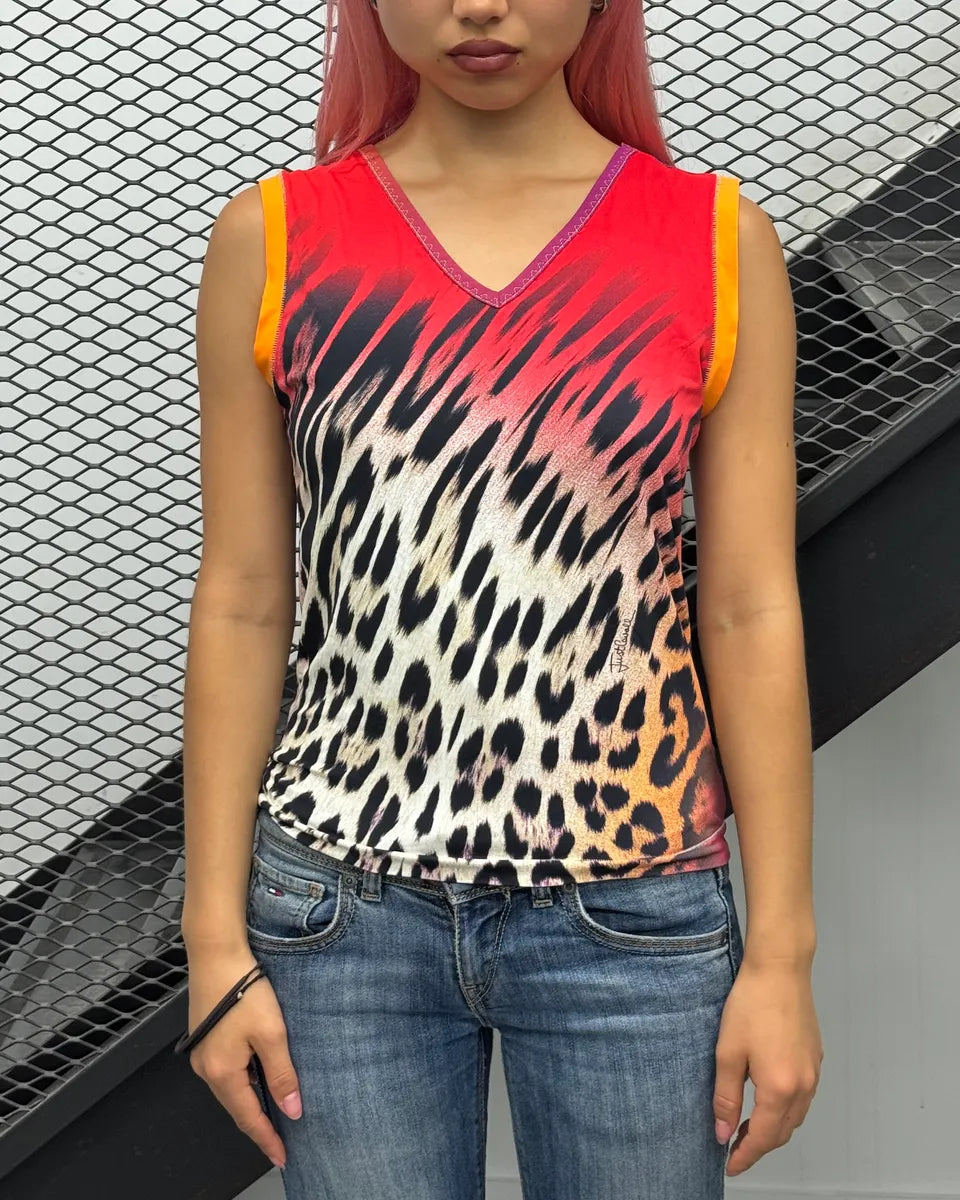 2000s Cavalli Multicolor Red Leopard Tank-Top snLKltV 1