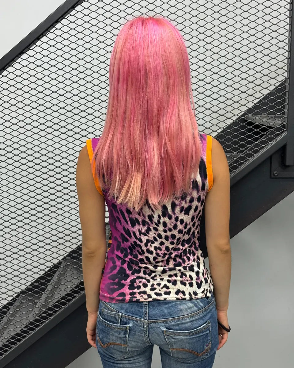 2000s Cavalli Multicolor Red Leopard Tank-Top snLKltV 2