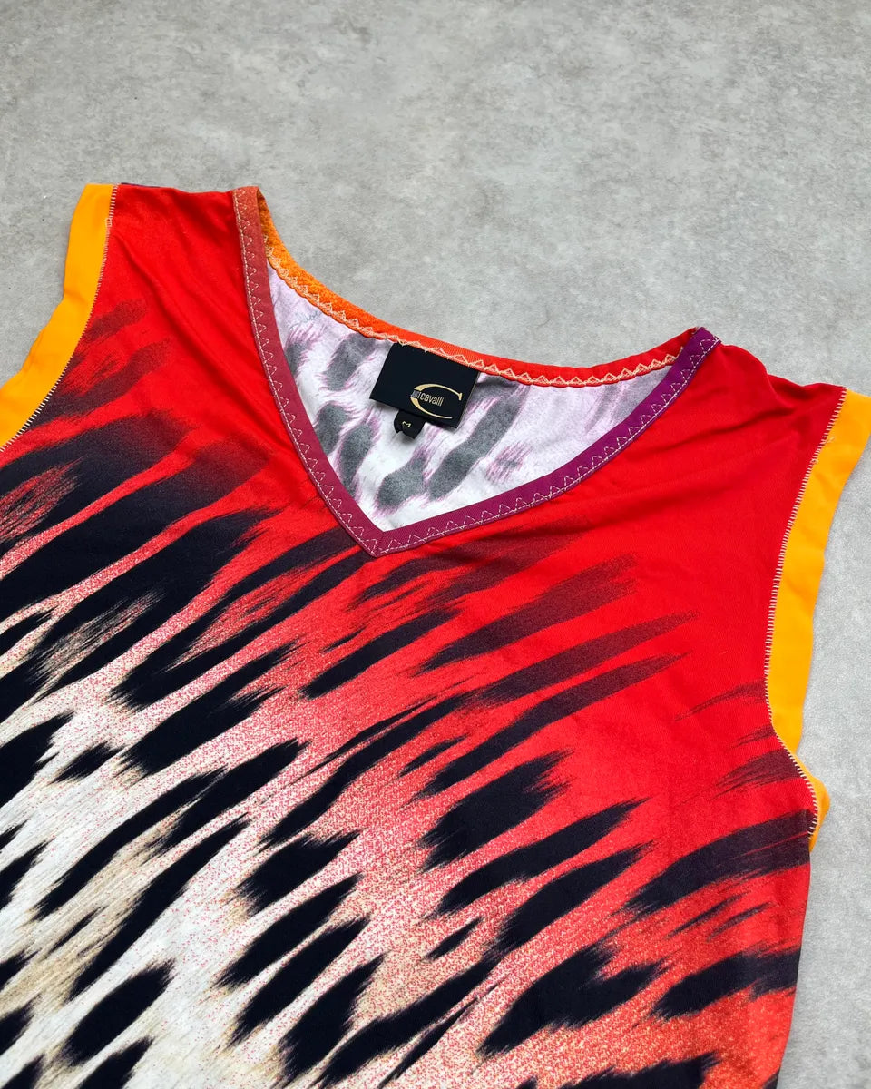 2000s Cavalli Multicolor Red Leopard Tank-Top snLKltV 3