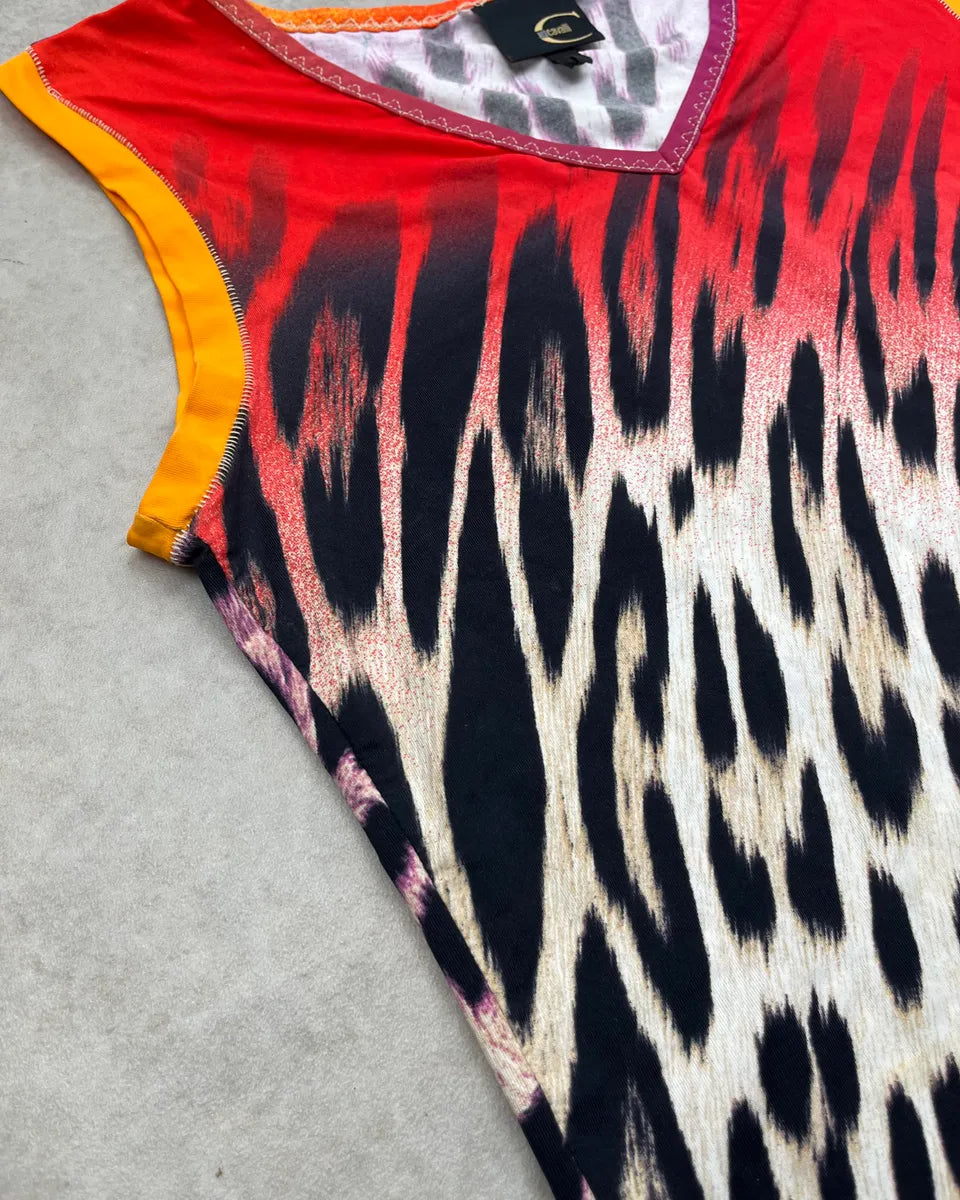 2000s Cavalli Multicolor Red Leopard Tank-Top snLKltV 4