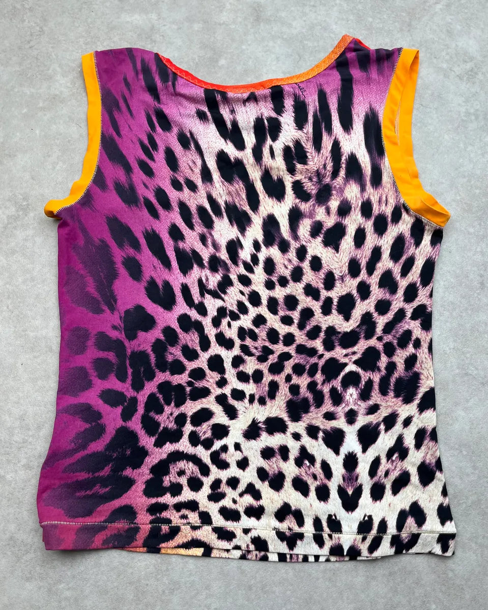2000s Cavalli Multicolor Red Leopard Tank-Top snLKltV 6