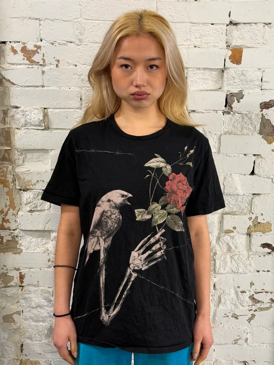 2000s Cavalli Nature Morte Black Rose Bird T-Shirt AnoUCpU 1
