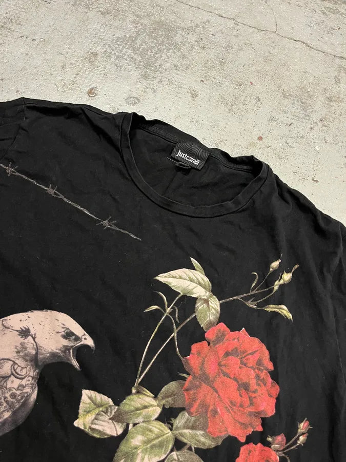 2000s Cavalli Nature Morte Black Rose Bird T-Shirt AnoUCpU 4