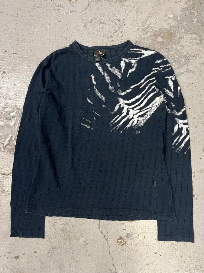 2000s Cavalli Navy & White Signature Zebra Longsleeves (S) fQrPinx 0