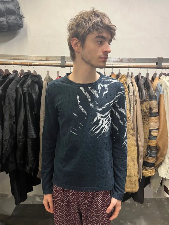 2000s Cavalli Navy & White Signature Zebra Longsleeves (S) fQrPinx 1