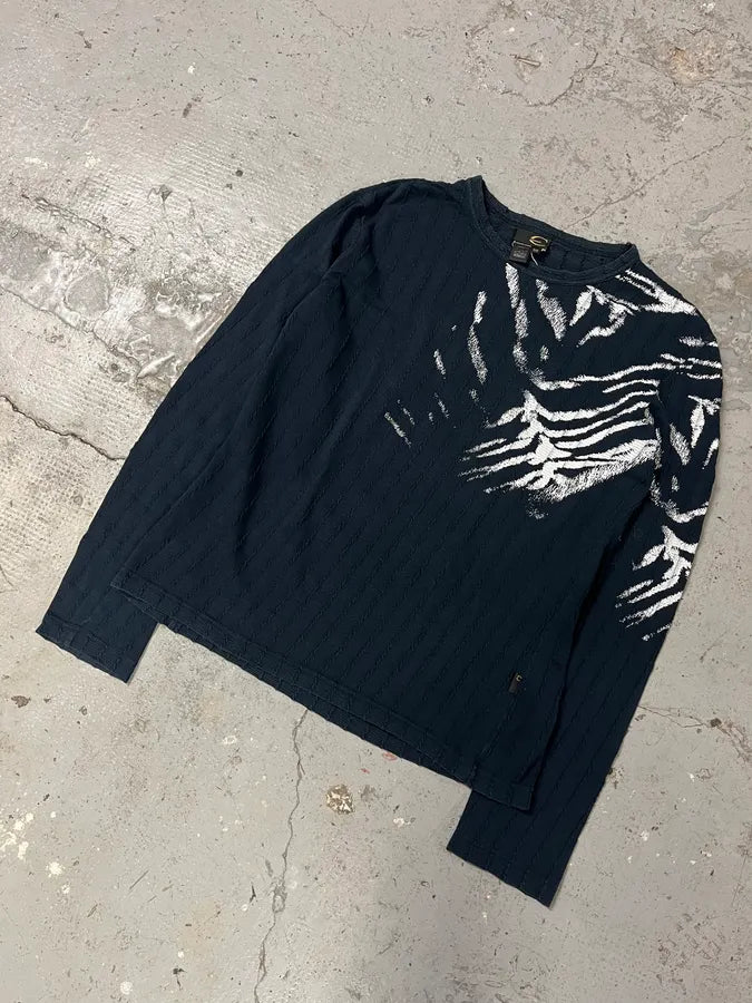 2000s Cavalli Navy & White Signature Zebra Longsleeves (S) fQrPinx 3