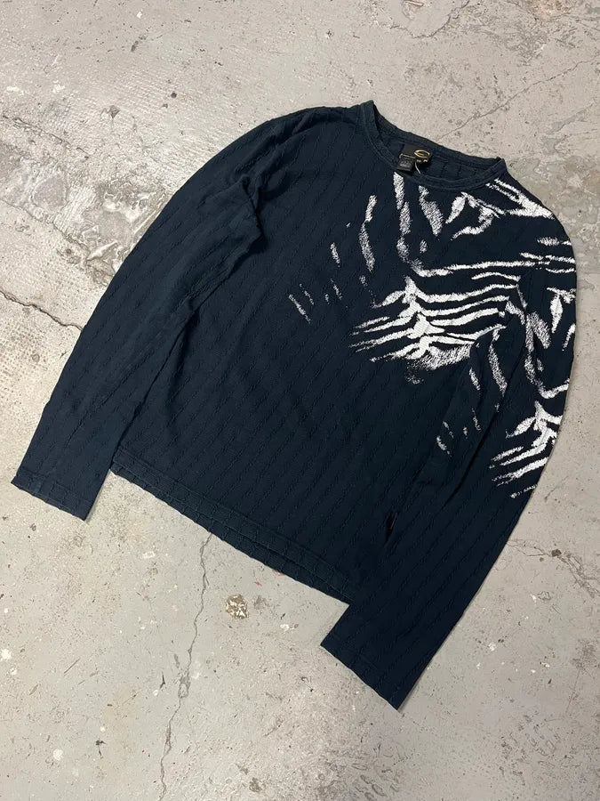 2000s Cavalli Navy & White Signature Zebra Longsleeves (S) fQrPinx 4