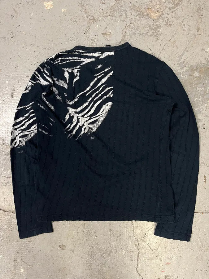 2000s Cavalli Navy & White Signature Zebra Longsleeves (S) fQrPinx 5