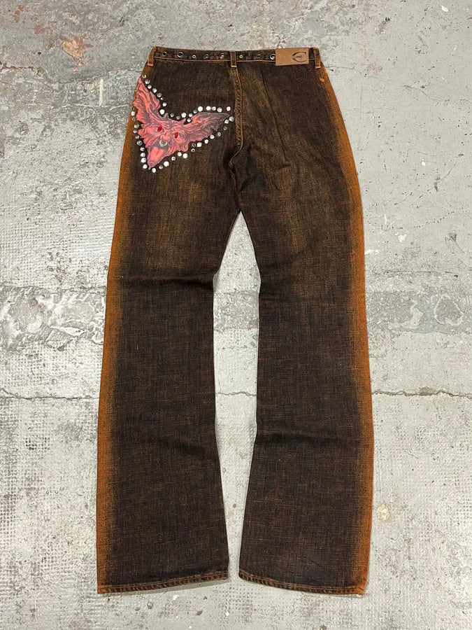 2001 Cavalli Navy Brut Orange Denim Jeans OvZEXED 6